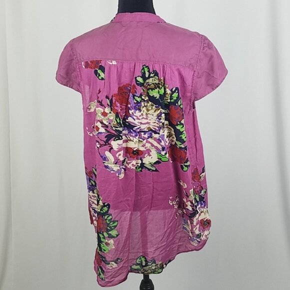 NWOT Soft Surroundings Silk Tunic PinRose Floral Print Blouse Petite Large 2AZ23 - Picture 9 of 12
